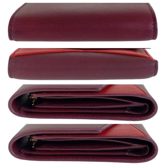 BOTTEGAVENETA Tri-fold wallet leather Wine Red Bordeaux Red Gold Metal Folding wallet Compact wallet Unisex By color Women Used Authentic