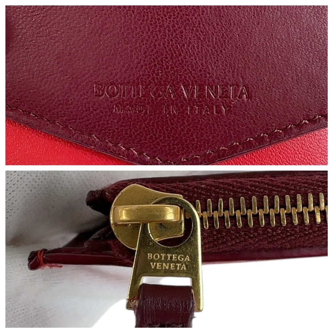 BOTTEGAVENETA Tri-fold wallet leather Wine Red Bordeaux Red Gold Metal Folding wallet Compact wallet Unisex By color Women Used Authentic