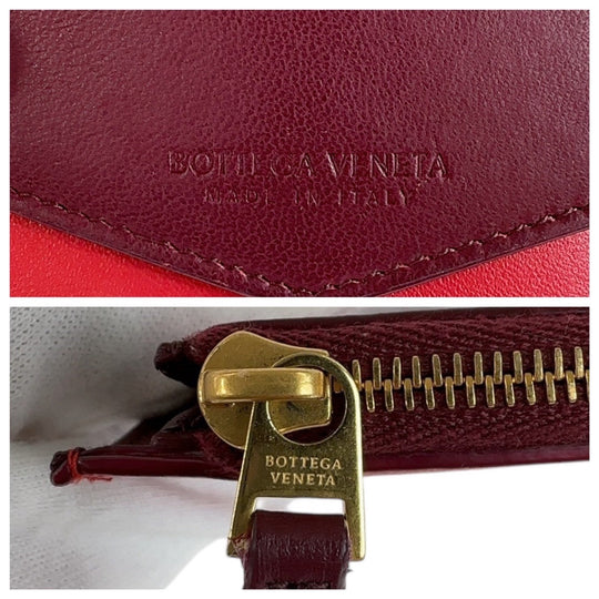 BOTTEGAVENETA Tri-fold wallet leather Wine Red Bordeaux Red Gold Metal Folding wallet Compact wallet Unisex By color Women Used Authentic