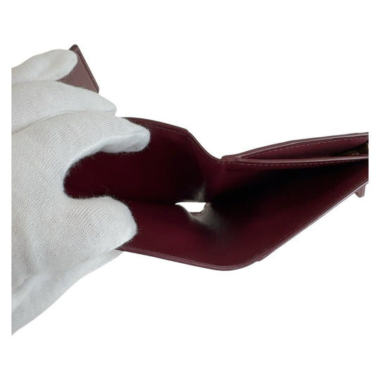 BOTTEGAVENETA Tri-fold wallet leather Wine Red Bordeaux Red Gold Metal Folding wallet Compact wallet Unisex By color Women Used Authentic