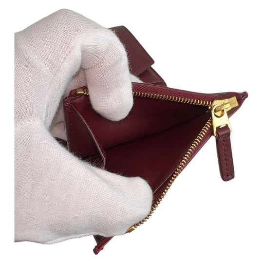 BOTTEGAVENETA Tri-fold wallet leather Wine Red Bordeaux Red Gold Metal Folding wallet Compact wallet Unisex By color Women Used Authentic