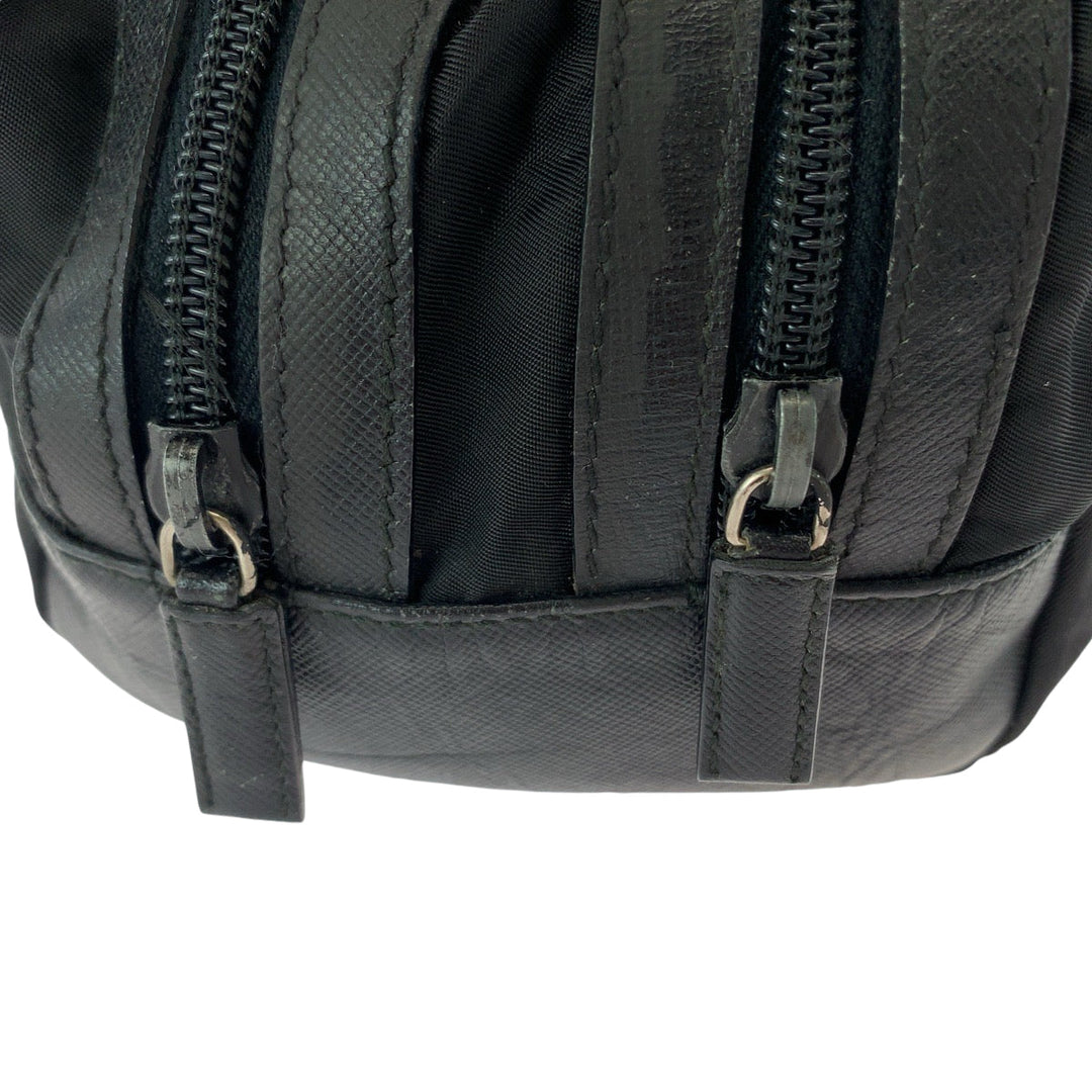 PRADA Clutch bag Nylon Black SilverMetal Clutch bag business bag pouch Test Triangle With logo mens Used Authentic