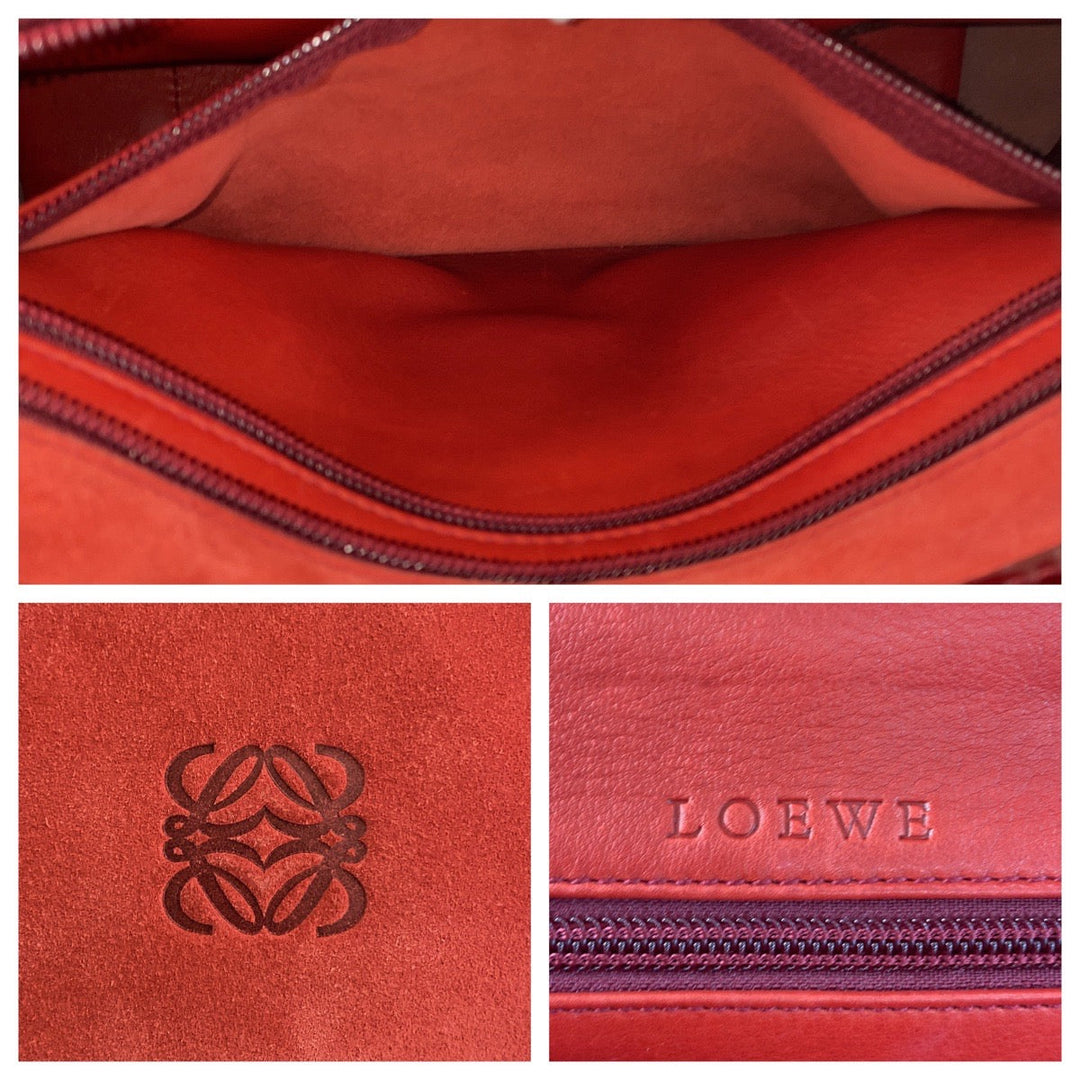 LOEWE Handbag Suede, Leather Red Gold Metal Handbags Mini Boston Duffel bag anagram Americana 28 Women Used Authentic