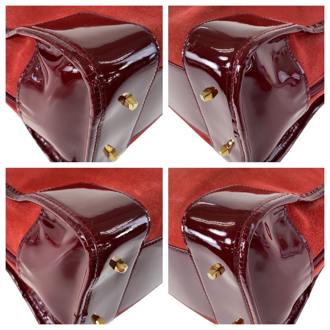 LOEWE Handbag Suede, Leather Red Gold Metal Handbags Mini Boston Duffel bag anagram Americana 28 Women Used Authentic