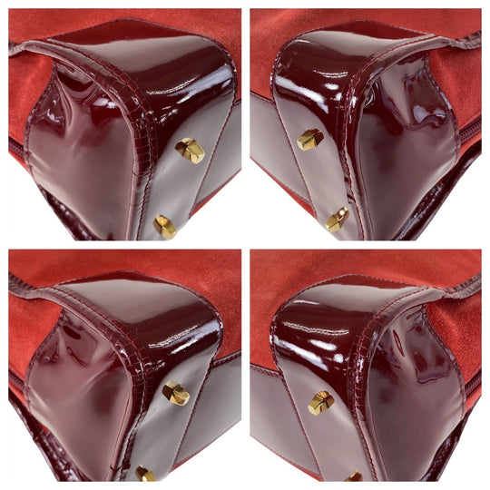 LOEWE Handbag Suede, Leather Red Gold Metal Handbags Mini Boston Duffel bag anagram Americana 28 Women Used Authentic