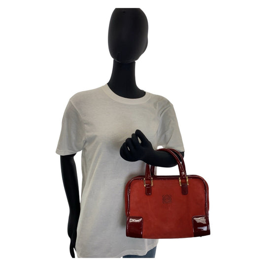 LOEWE Handbag Suede, Leather Red Gold Metal Handbags Mini Boston Duffel bag anagram Americana 28 Women Used Authentic