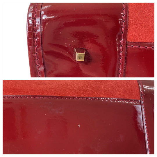 LOEWE Handbag Suede, Leather Red Gold Metal Handbags Mini Boston Duffel bag anagram Americana 28 Women Used Authentic