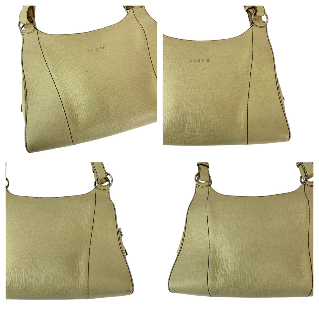 LOEWE Handbag leather Beige SilverMetal Handbag Shoulder Bag Women Used Authentic