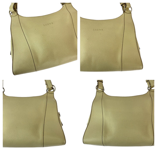LOEWE Handbag leather Beige SilverMetal Handbag Shoulder Bag Women Used Authentic