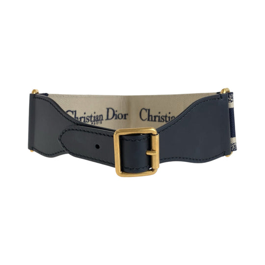 Dior belt 50 MA 0250 leather Black Navy Gold Metal belt Embroidery Women 70 Used Authentic