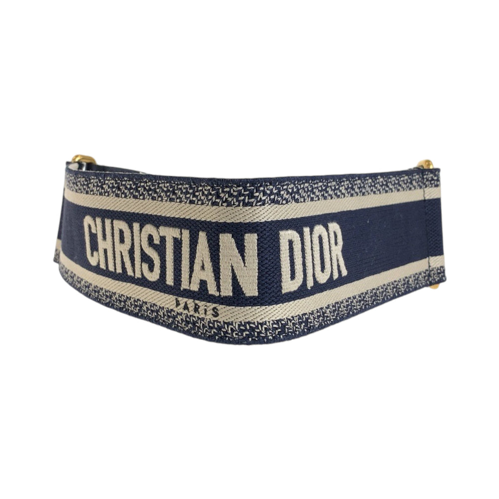 Dior belt 50 MA 0250 leather Black Navy Gold Metal belt Embroidery Women 70 Used Authentic