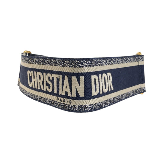 Dior belt 50 MA 0250 leather Black Navy Gold Metal belt Embroidery Women 70 Used Authentic