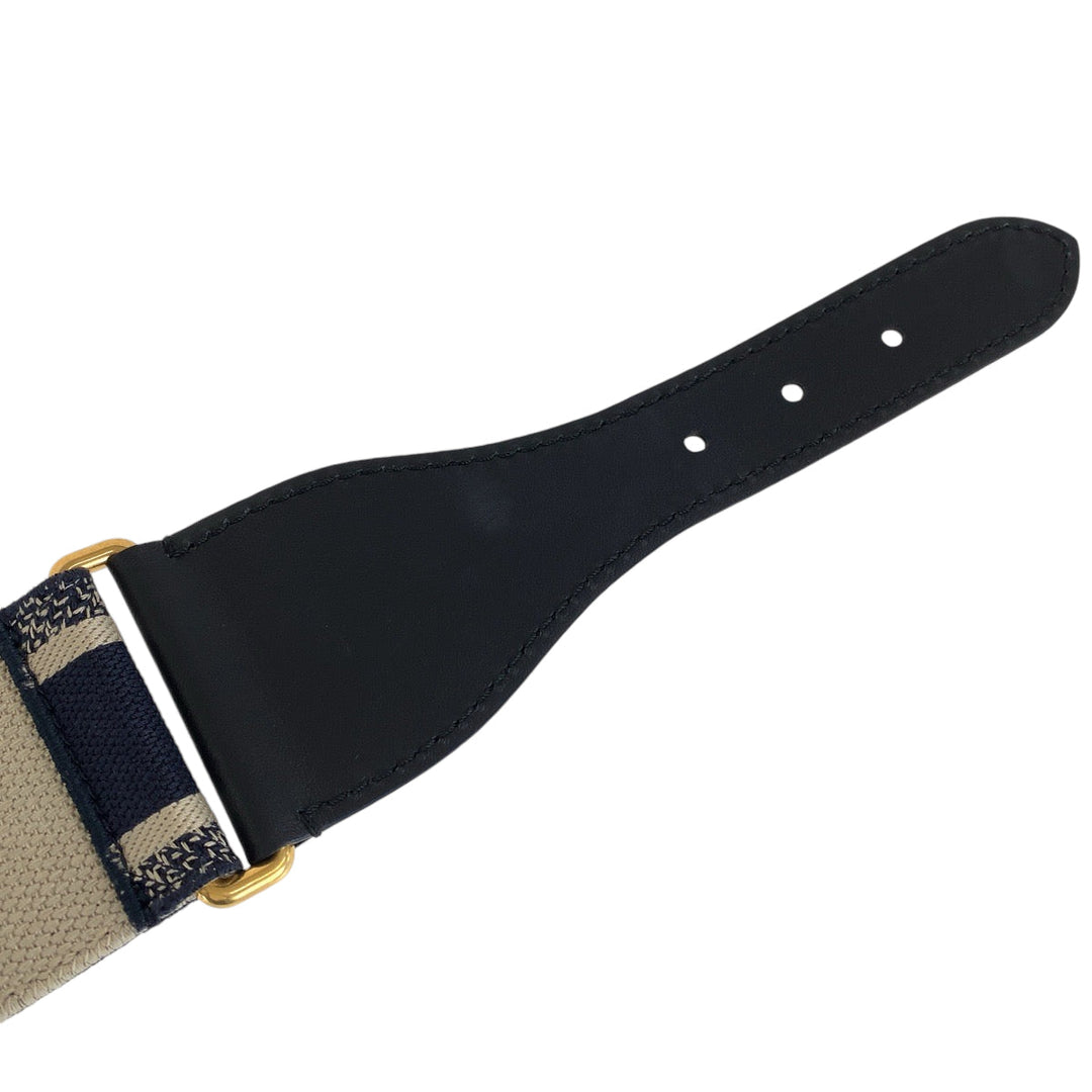Dior belt 50 MA 0250 leather Black Navy Gold Metal belt Embroidery Women 70 Used Authentic