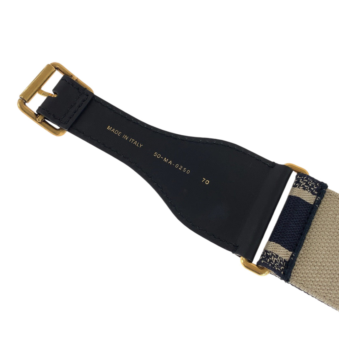 Dior belt 50 MA 0250 leather Black Navy Gold Metal belt Embroidery Women 70 Used Authentic