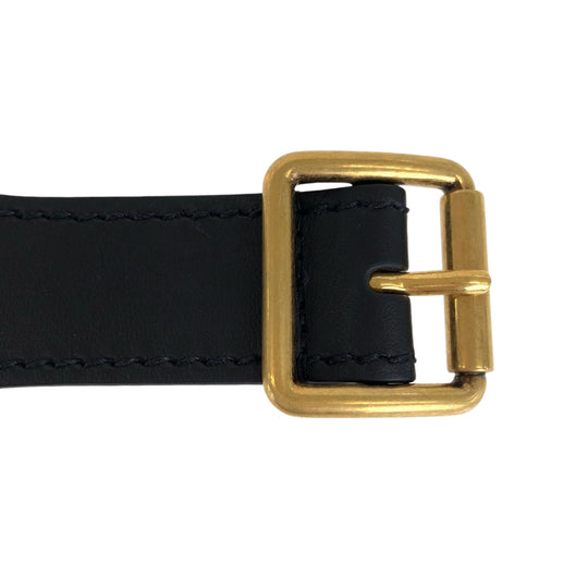 Dior belt 50 MA 0250 leather Black Navy Gold Metal belt Embroidery Women 70 Used Authentic