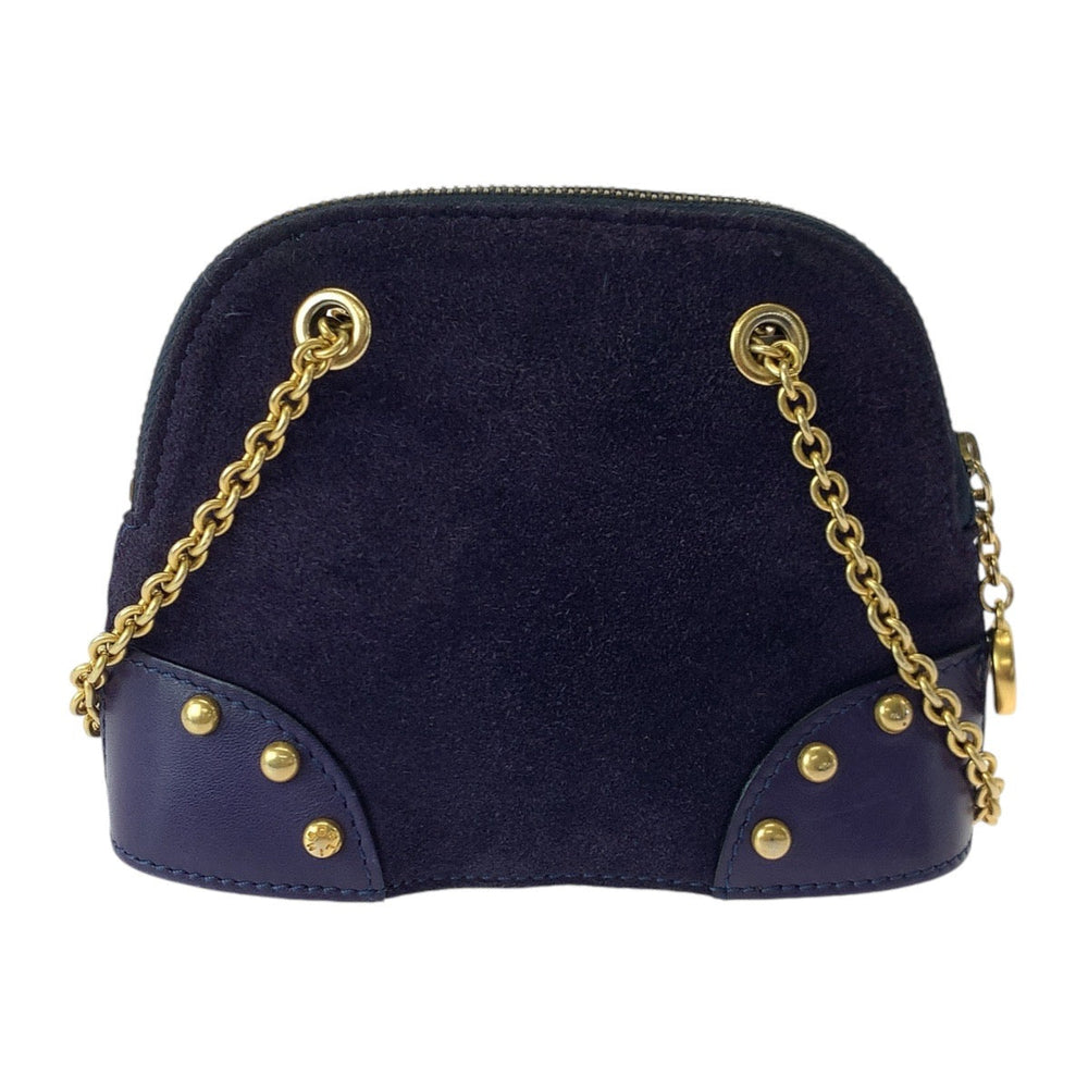 CELINE Shoulder Bag Suede, Leather Purple Violet Gold Metal Crossbody Mini Shoulder Bag Pochette Circle logo studs Women Used Authentic