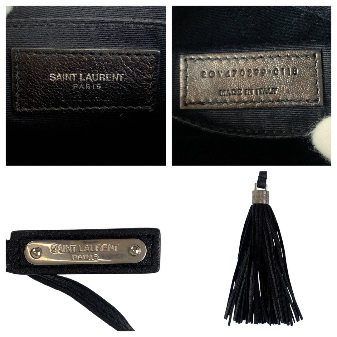 SAINT LAURENT PARIS Shoulder Bag leather Black SilverMetal Crossbody Shoulder Bag Pochette YSL Women Used Authentic
