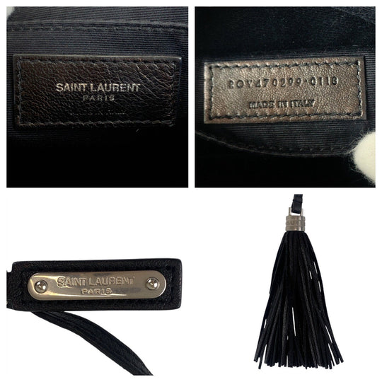 SAINT LAURENT PARIS Shoulder Bag leather Black SilverMetal Crossbody Shoulder Bag Pochette YSL Women Used Authentic