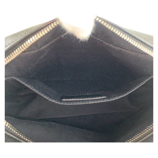 SAINT LAURENT PARIS Shoulder Bag leather Black SilverMetal Crossbody Shoulder Bag Pochette YSL Women Used Authentic