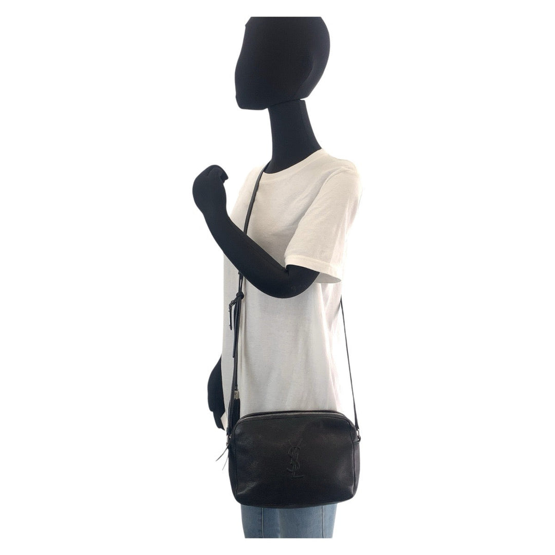 SAINT LAURENT PARIS Shoulder Bag leather Black SilverMetal Crossbody Shoulder Bag Pochette YSL Women Used Authentic