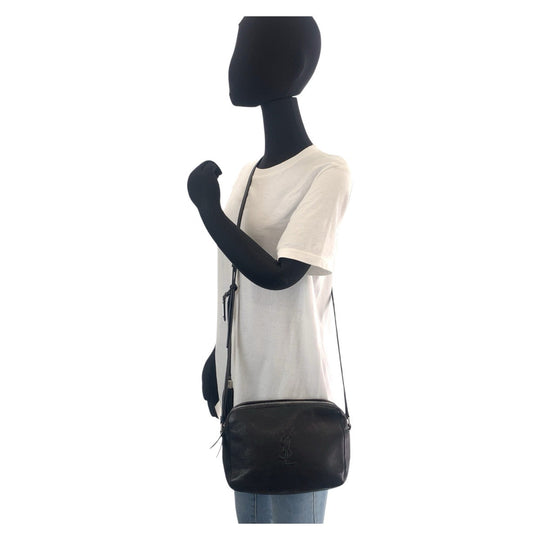 SAINT LAURENT PARIS Shoulder Bag leather Black SilverMetal Crossbody Shoulder Bag Pochette YSL Women Used Authentic