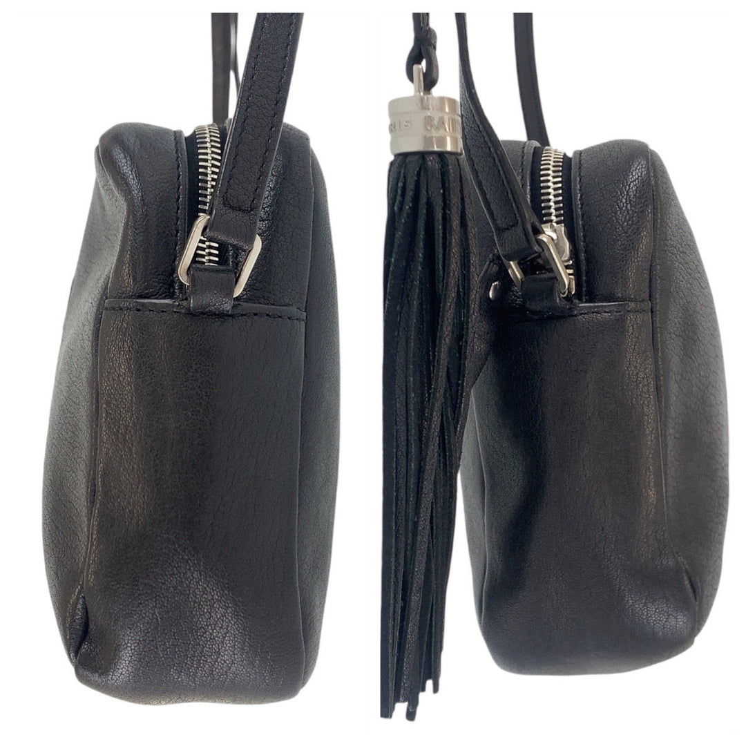SAINT LAURENT PARIS Shoulder Bag leather Black SilverMetal Crossbody Shoulder Bag Pochette YSL Women Used Authentic