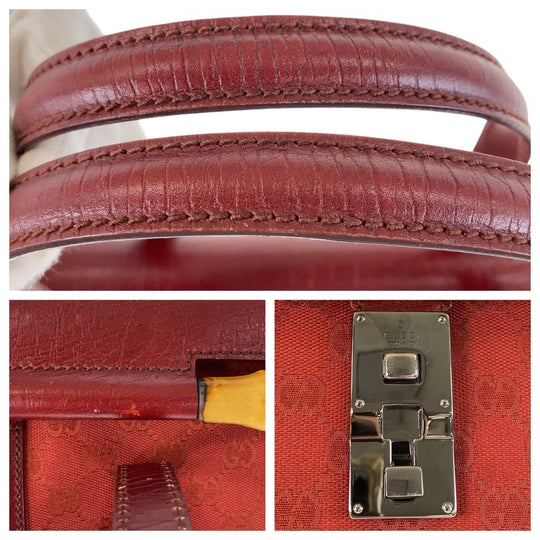 GUCCI Shoulder Bag 111713 GG canvas, leather Red Silver Metal Shoulder Bag Bamboo Women Used Authentic