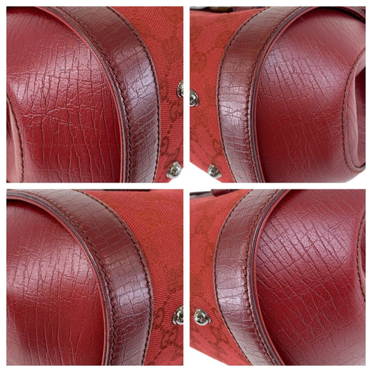 GUCCI Shoulder Bag 111713 GG canvas, leather Red Silver Metal Shoulder Bag Bamboo Women Used Authentic