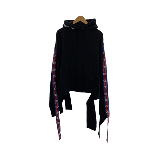 VETEMENTS Hoodie WSS17CH7 cotton Black Red Blue Hoodie Champion collaboration Cut-off Panel Logo Tape mens XS Used Authentic
