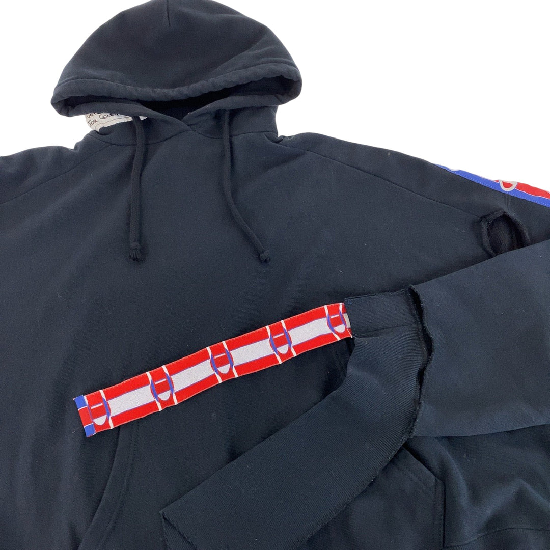 VETEMENTS Hoodie WSS17CH7 cotton Black Red Blue Hoodie Champion collaboration Cut-off Panel Logo Tape mens XS Used Authentic