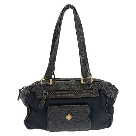 PRADA Shoulder Bag Leather, Nylon Brown Gold Metal Shoulder Bag Triangle With logo Women Used Authentic