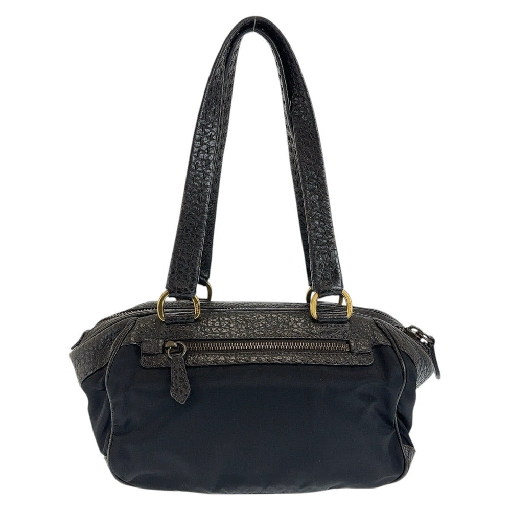PRADA Shoulder Bag Leather, Nylon Brown Gold Metal Shoulder Bag Triangle With logo Women Used Authentic