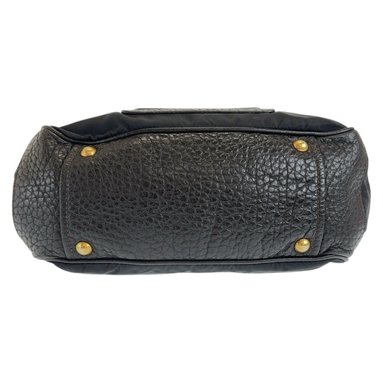 PRADA Shoulder Bag Leather, Nylon Brown Gold Metal Shoulder Bag Triangle With logo Women Used Authentic