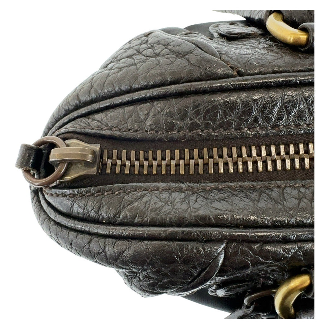 PRADA Shoulder Bag Leather, Nylon Brown Gold Metal Shoulder Bag Triangle With logo Women Used Authentic