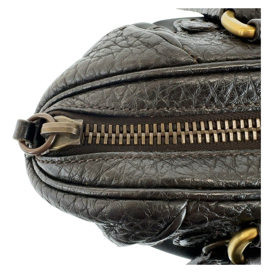 PRADA Shoulder Bag Leather, Nylon Brown Gold Metal Shoulder Bag Triangle With logo Women Used Authentic
