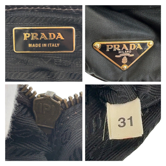 PRADA Shoulder Bag Leather, Nylon Brown Gold Metal Shoulder Bag Triangle With logo Women Used Authentic