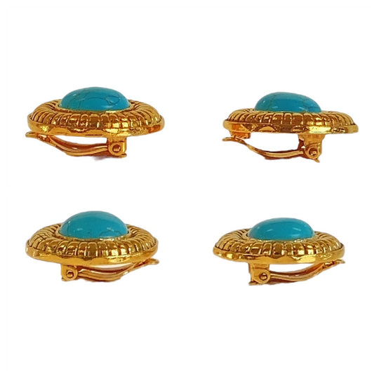 CHANEL Earring Metal, Natural Stone Blue Turquoise Women Used Authentic