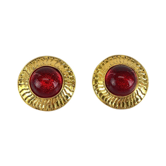 CHANEL Earring Metal, Glass Red gold Gripoa Women Used Authentic