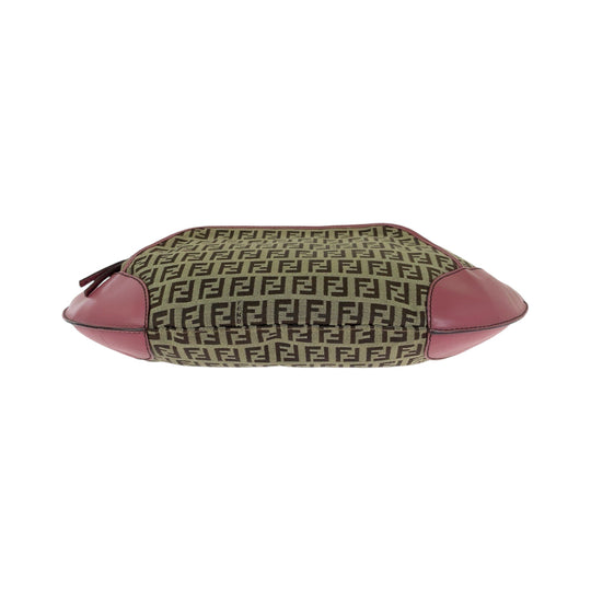 FENDI Shoulder Bag canvas Brown Pink Gold Metal Shoulder Bag Zucchino Chef Hobo Women Used Authentic