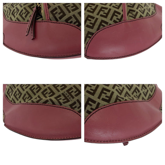FENDI Shoulder Bag canvas Brown Pink Gold Metal Shoulder Bag Zucchino Chef Hobo Women Used Authentic