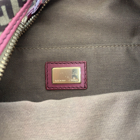 FENDI Shoulder Bag canvas Brown Pink Gold Metal Shoulder Bag Zucchino Chef Hobo Women Used Authentic