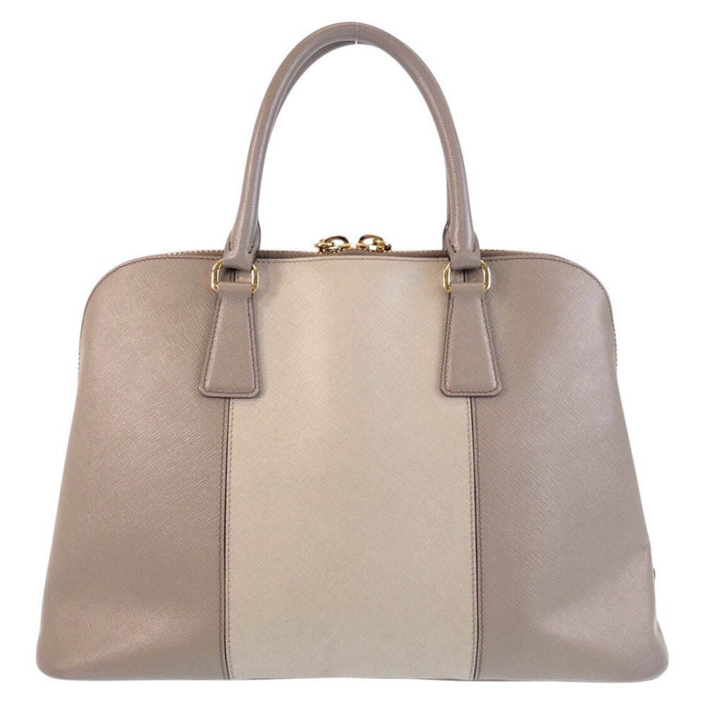 PRADA Tote Bag leather Grey GoldMetal Tote Bag Shoulder Bag Safiano Triangle With logo Women Used Authentic