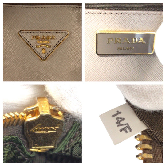 PRADA Tote Bag leather Grey GoldMetal Tote Bag Shoulder Bag Safiano Triangle With logo Women Used Authentic