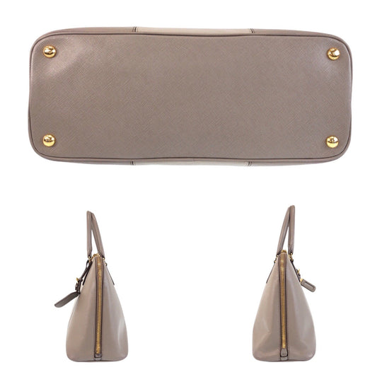 PRADA Tote Bag leather Grey GoldMetal Tote Bag Shoulder Bag Safiano Triangle With logo Women Used Authentic