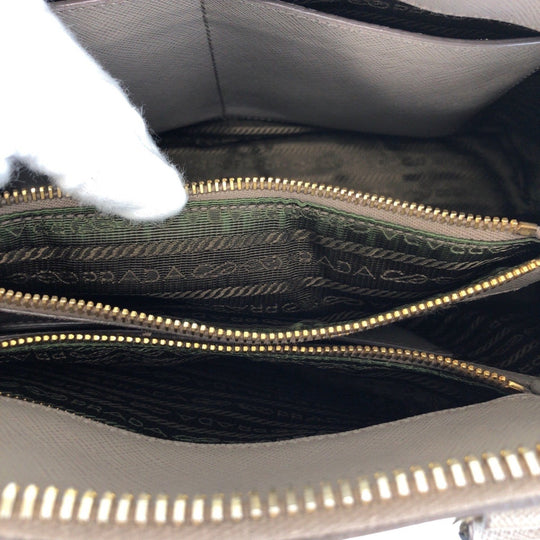 PRADA Tote Bag leather Grey GoldMetal Tote Bag Shoulder Bag Safiano Triangle With logo Women Used Authentic