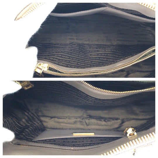 PRADA Tote Bag leather Grey GoldMetal Tote Bag Shoulder Bag Safiano Triangle With logo Women Used Authentic