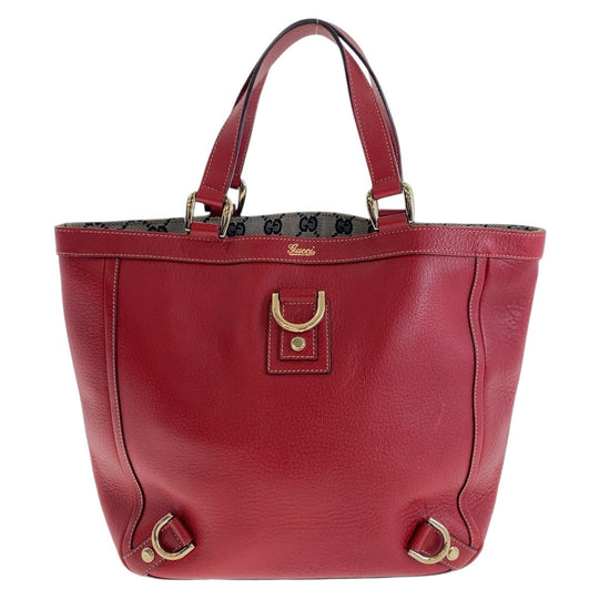 GUCCI Tote Bag 130739 Leather, GG canvas Red Gold Metal Tote Bag handbag Abbey Women Used Authentic