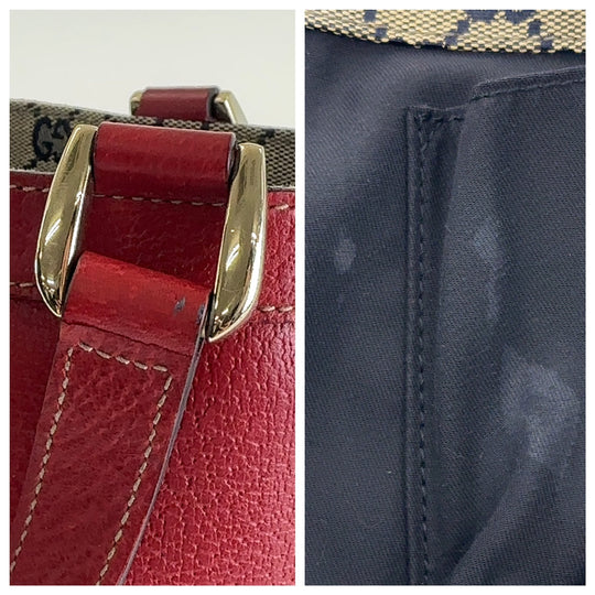 GUCCI Tote Bag 130739 Leather, GG canvas Red Gold Metal Tote Bag handbag Abbey Women Used Authentic