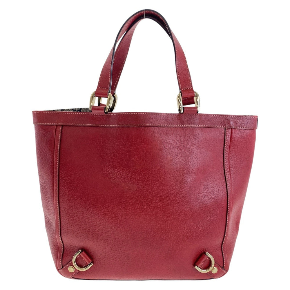 GUCCI Tote Bag 130739 Leather, GG canvas Red Gold Metal Tote Bag handbag Abbey Women Used Authentic