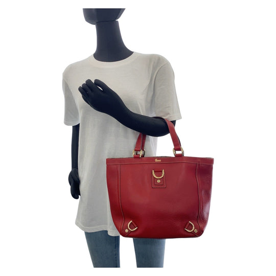 GUCCI Tote Bag 130739 Leather, GG canvas Red Gold Metal Tote Bag handbag Abbey Women Used Authentic
